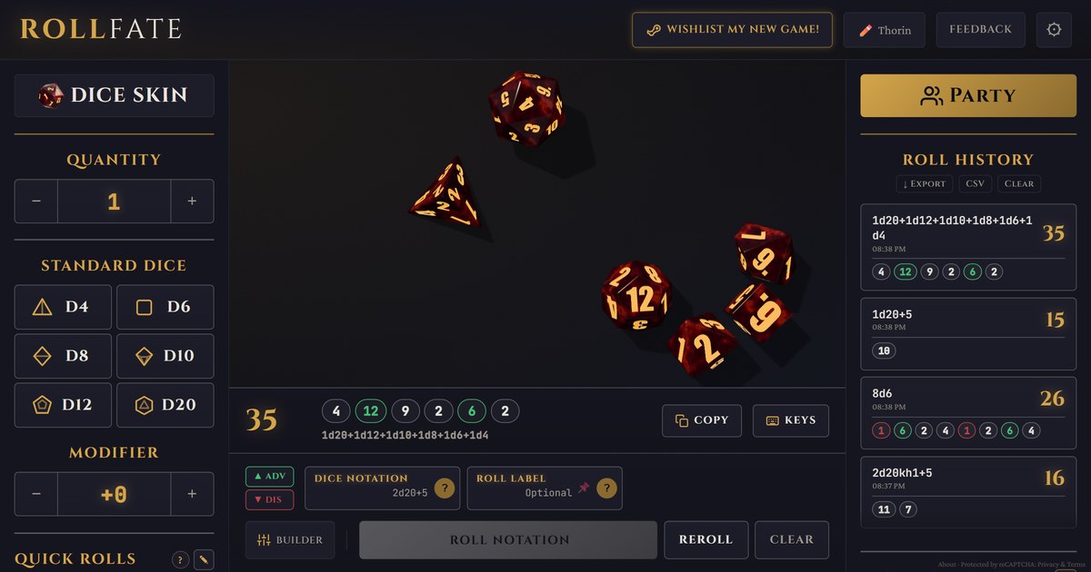 I made a free online 3D dice roller called RollFate that is approaching 100k rolls globally!